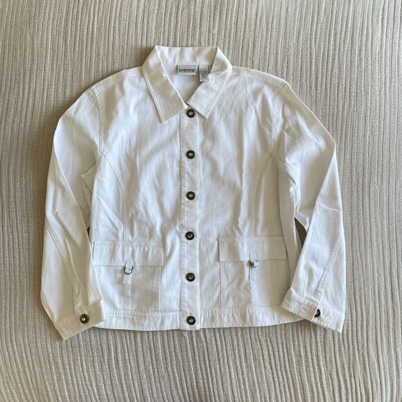 Cotton CHICO'S Button Light Jacket (sz 1 = M) - Picture 2 of 8